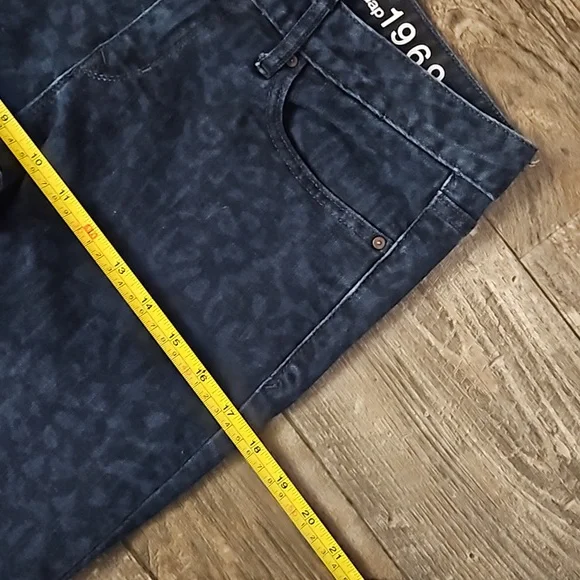 Gap 1969 Always Skinny Mid-Rise Straight Blue Black Cheetah Print Denim Jeans 28 - Picture 13 of 16